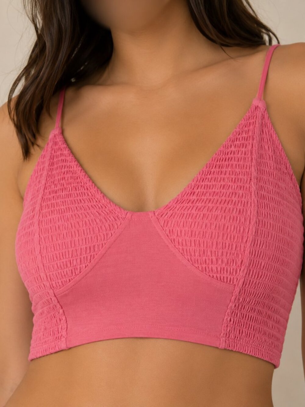 NWOT Zenana Smocked Bralette Sz L Adjustable Straps Desert Rose Color No Padding